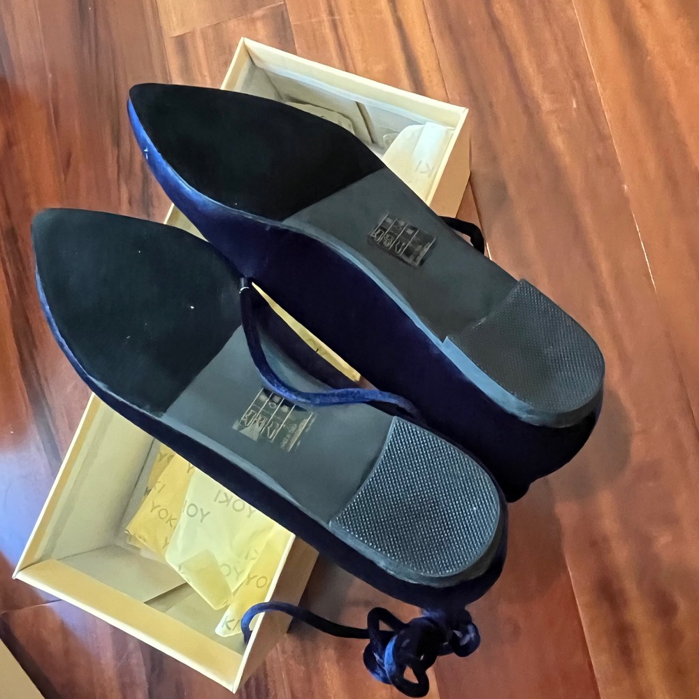 Navy Velvet Ballet Flat Lace Up Pointed Toe Strappy T Yoki Urban-80 New Size 7.5 - Picture 4 of 7